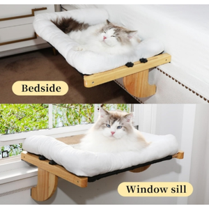 Tempat tidur gantung jendela kucing, tempat tidur gantung kucing dapat diatur untuk ambang jendela dengan kayu dan bantal empuk - Product Image 2