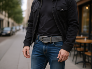 Ceinture élastique tissée pour homme 3,5x125cm, boucle ardillon en alliage gris, style tricoté - Product Image 2