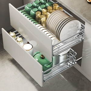 Hnoss hiện đại 2-Tier thép không gỉ kéo ngăn kéo giỏ tổ chức cho tủ bếp dễ dàng cài đặt với lưới lưu trữ - Product Image 4