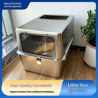 Litière pour chat intelligente manuelle la plus vendue - Entièrement fermée, extra-large, en métal et plastique, design carré, facile à nettoyer, empêche la dispersion de la litière