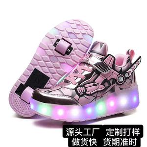 Flashing Roller Shoes With Led Lights For Kids And Students Dual Wheel Design Pink Blue Black Color Options - Product Image 5