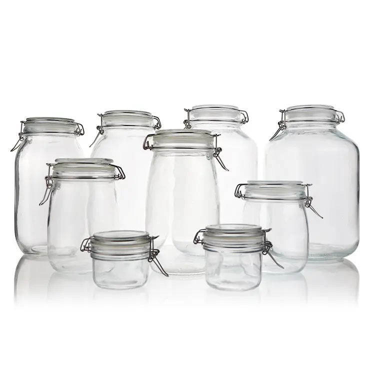 La fabbrica vende barattolo di vetro rotondo sigillato barattolo di vetro trasparente per uso alimentare da cucina barattolo di stoccaggio multigrain con coperchio in vetro