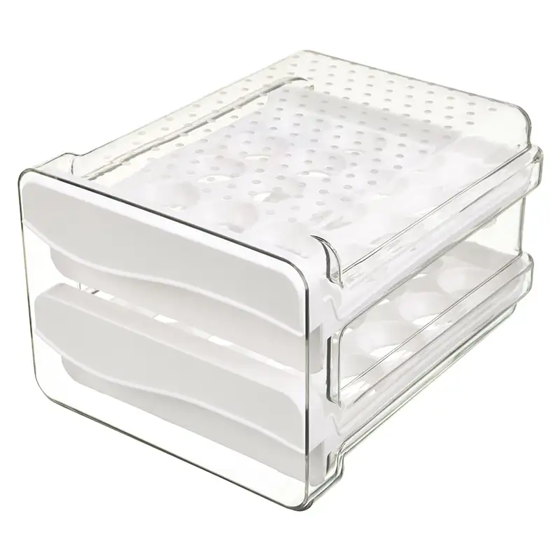 Organizador de huevos de plástico transparente y duradero con tapas, contenedores de almacenamiento de huevos rodantes automáticos para nevera, 20 Uds.