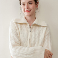 Nouveau cardigan d'hiver confortable en cachemire torsadé pour femme, col roulé, fermeture éclair, élégant