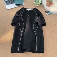 T-shirt à manches courtes en daim anti-plis avec bande réfléchissante pour homme – Qualité supérieure, tendance, marque de niche unique, style urbain