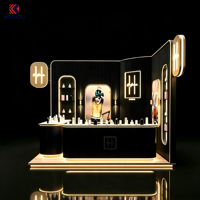 Kiosque de parfums de luxe pour centre commercial, stand de parfums d'angle avec éclairage LED, comptoir d'exposition incurvé, logo de marque personnalisé, kiosque de vente de parfums