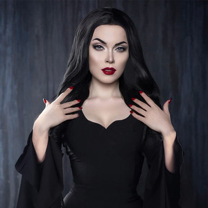 Robe longue gothique noire style sirène, tenue de cosplay Morticia Addams, manches évasées, costume de soirée d'Halloween - Product Image 2
