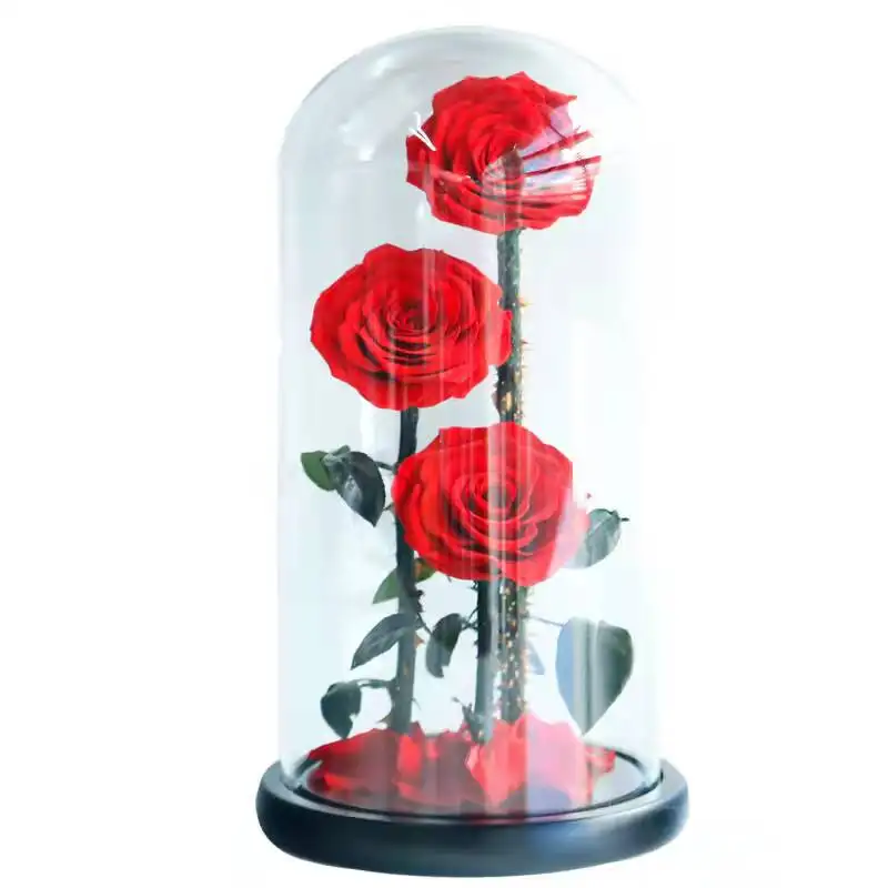 Amazing popular big rose flower christmas glass dome for Christmas Valentine custom western gifts