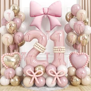 Kit de guirlande de ballons rétro rose et or, décorations pour fête de <span class=keywords><strong>1er</strong></span> anniversaire avec ballons en feuille de numéros et nœuds pour filles - Product Image 4