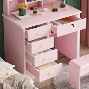 Ensemble complet de coiffeuse avec miroir LED en forme de cœur, table de maquillage avec tiroirs et tabouret, chambre à coucher moderne - Product Image 3