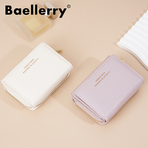 กระเป๋าสตางค์หนังแท้พับสามทบสำหรับผู้หญิง ยี่ห้อ Baelerry สีแดงลายลิ้นจี่ พร้อมช่องใส่บัตรอเนกประสงค์และช่องใส่เหรียญแบบมีซิป - Product Image 3