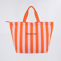 Sac fourre-tout de plage en coton recyclé à rayures, personnalisé avec logo, grande capacité, pour femme, en toile, avec fermeture éclair, idéal pour les voyages