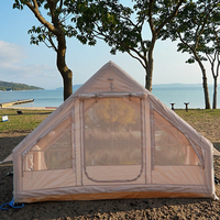 Tente de camping gonflable 2 personnes 6,3 m² jaune clair, porte unique, imperméable, Oxford, auto-élevante, portable, pour randonnée, jardin, camping en voiture