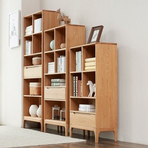Japanese Style Oak Bookshelf <b>Solid</b> <b>Wood</b> Minimalist Modern Floor Standing Nordic Open Combination Shelf Natural <b>Wood</b> Color - Product Image 2