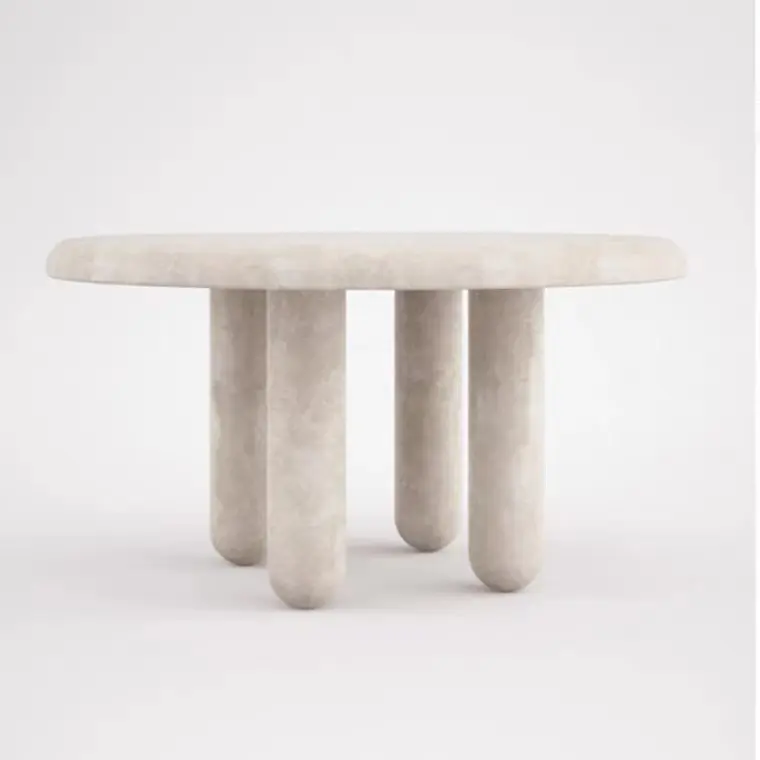 Круглый обеденный стол из травертина в современном стиле с 4 колоннами