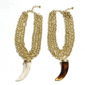 Collar de Cadena de Moda Punk Lunar, Collar de Aleación con Diseño Geométrico de Lobo, Accesorios, Colgante de Diente Blanco - Product Image 1