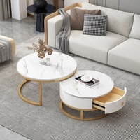 Ensemble de Table basse à cadre métallique doré, Set de Table ronde et bon marché, haut en verre moderne se conformant, Table basse