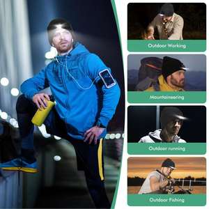 Promotional USB Rechargeable LED Night Run Headlight Beanie Outdoor Knit Acrylic <b>Floppy</b> Brim Digital Printed Fashion Logo <b>Hat</b> - Product Image 5