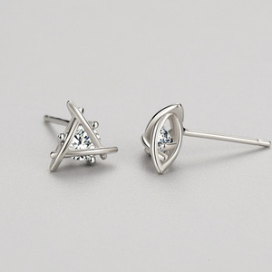 Boucles d'oreilles géométriques en argent sterling S925 avec zircone ronde, version cuivre personnalisable, style minimaliste pour femmes - Cadeau créatif - Product Image 6