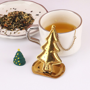 Golden Christmas Tree Star Tea <b>Infuser</b> <b>Set</b> 304 Stainless Steel With Chain Polished Finish For Tea Brewing - Product Image 4