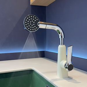 <span class=keywords><strong>Robinet</strong></span> de salle de bain gris anthracite relevable et extractible, <span class=keywords><strong>mitigeur</strong></span> chaud/froid à double jet pour lavabo - Product Image 4