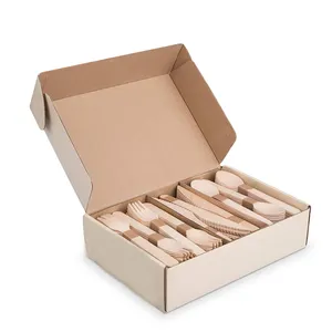 Estick Biodegradable Disposable Birch 160mm Custom Wrapped Logo Travel Flatware Wooden Cutlery Set with Box