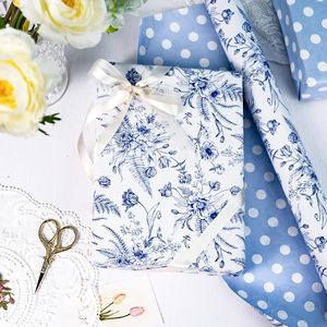 Blue Floral Wrapping Paper Roll 17 Inch X 16.5 Feet Art Paper Single Side Elegant Vintage Toile Gift <b>Wrap</b> for <b>Bridal</b> Shower - Product Image 2