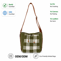 Sac à bandoulière tricoté personnalisé pour femme, sac seau à carreaux verts, mode, sangle réglable, logo personnalisé, OEM