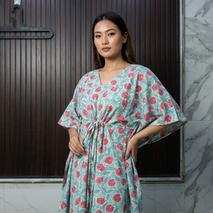 Robe ample à imprimé floral pour femmes grandes tailles, col en V, manches longues, style bohème, robe décontractée longue jusqu'aux chevilles - Product Image 1