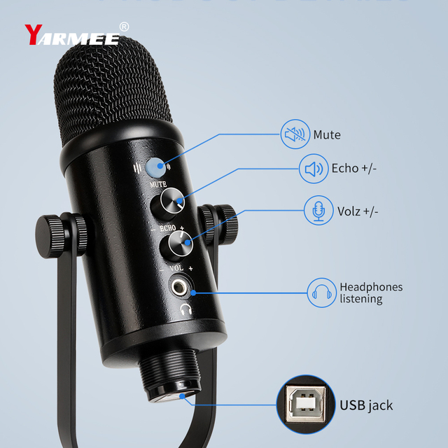 Gaming Wired USB Microphone for Laptop Streaming YouTube Computer Singing Conference Use