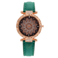 Großhandel Mode Sternenhimmel Glücksbringer Damen Lederarmband Quarzuhr mit Glaszifferblatt 16mm Band Edelstahlgehäuse