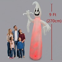 Décoration d'Halloween gonflable de 2,7 m, fantôme blanc avec aura fantomatique, lampe à LED flamme, spectacle effrayant, imperméable, pour jardin