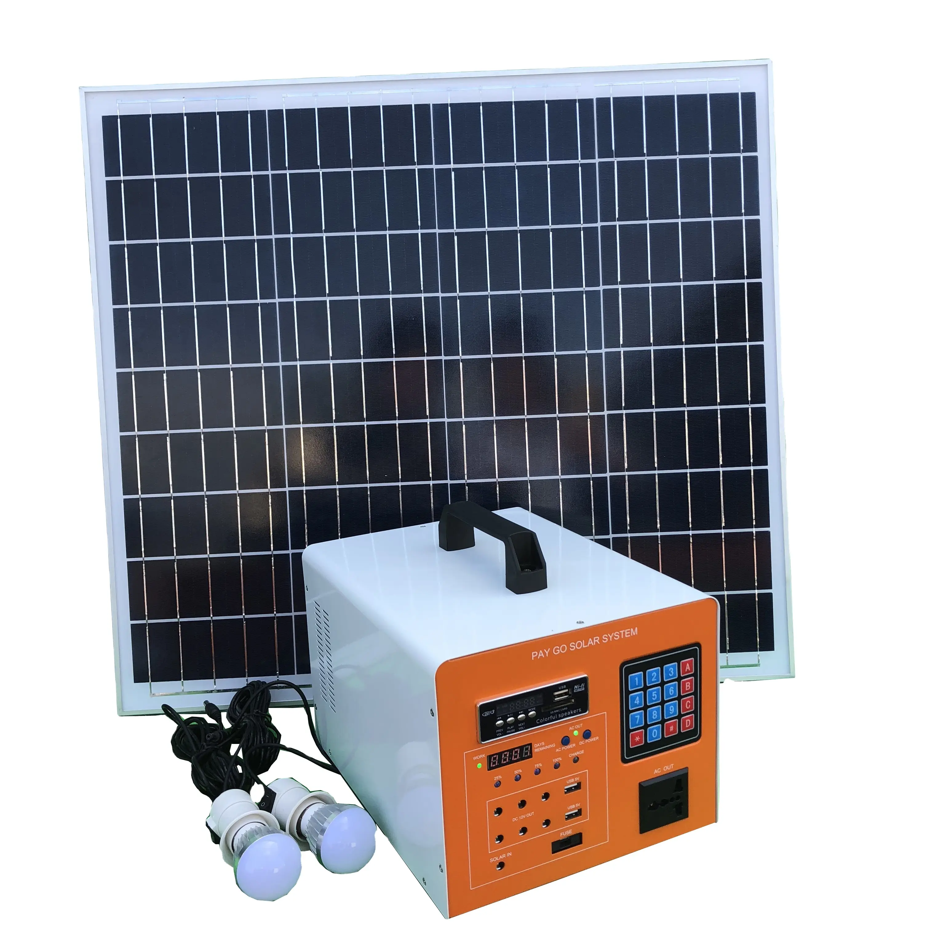 بسعر المصنع ، نظام توليد الطاقة الشمسية Paygo مع تلفزيون DC الكل في واحد لتخزين الطاقة الشمسية للمنزل