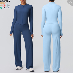 XW-7106+7126 Abbigliamento Fitness da Donna, Giacca Personalizzata, Leggings Sportivi a Gamba Larga, Completo da Allenamento, Set Yoga <span class=keywords><strong>2</strong></span> Pezzi - Product Image 1