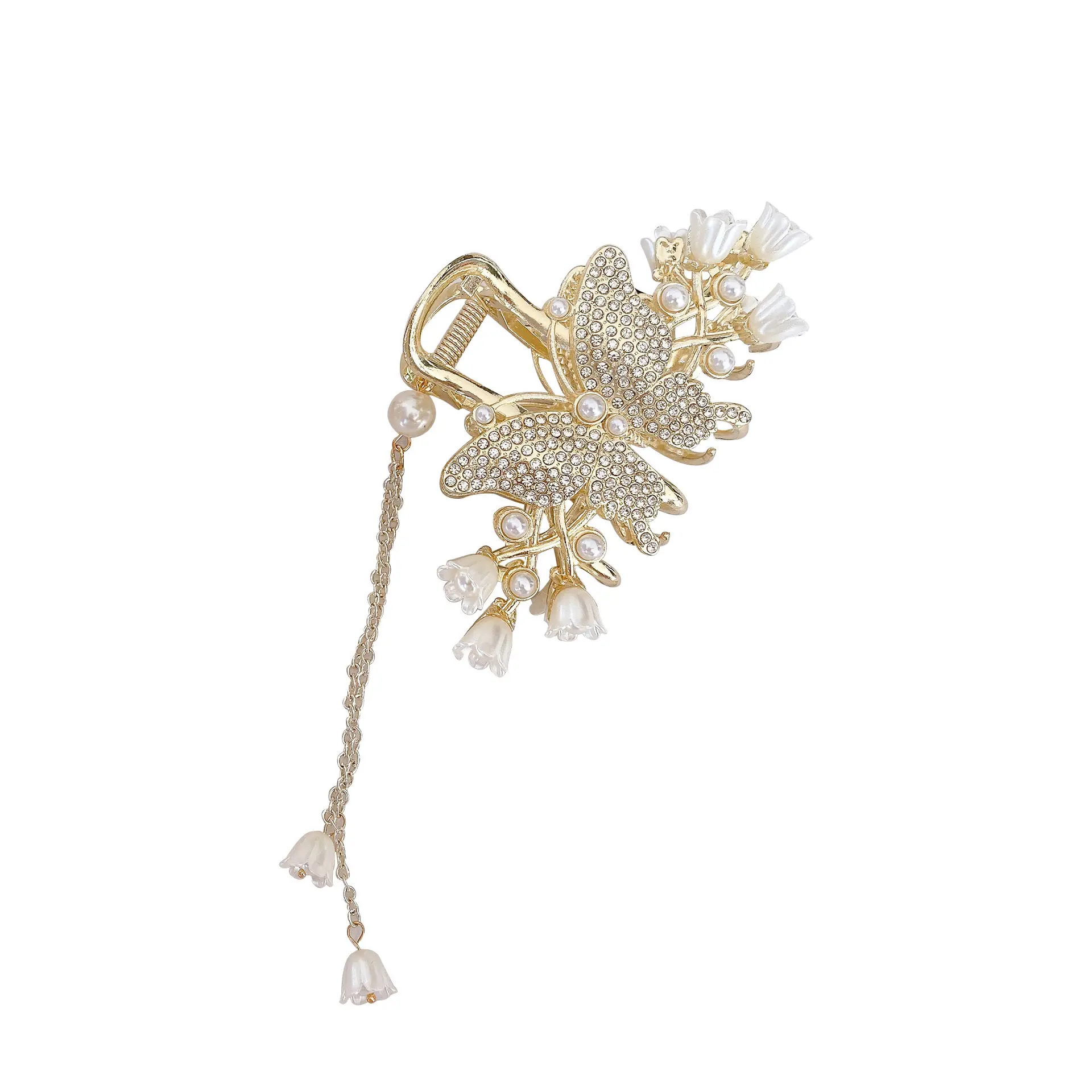 Wholesale Tassel Elegant Metal Girl Hair Claw Clip Crystal Butterfly Hair Accessories Pearl Hairpins