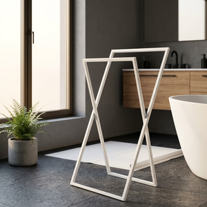Toallero Metálico Plegable Blanco, Diseño Minimalista, Soporte de Toallas Independiente para Baño - Product Image 6