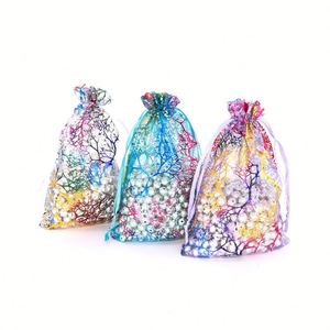 Sac cadeau en organza corail avec cordon de serrage 10x15cm, emballage pour bonbons et biscuits, pour fête, Noël, cadeau - Product Image 1