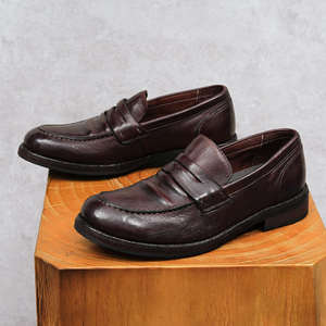 Chaussures habillées Oxford décontractées rétro pour hommes, bout rond, dessus en cuir de cheval lavé, semelle en cuir véritable - Product Image 2