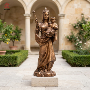 Estatua de Bronce de la Virgen María con el Niño Jesús, Tamaño Real, Virgen María Despierta con el Niño Jesús Mirando hacia Arriba, Base de Piedra Antigua, Decoración de Jardín - Product Image 6
