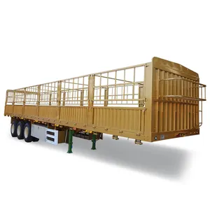 Haute qualité 3 essieux moutons bovins Transport d'animaux marchandises Dropside clôture pieu Cargo Semi-remorque camion et remorque