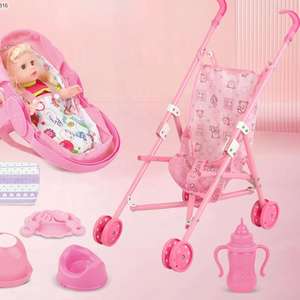 Venta al por mayor barato juego <span class=keywords><strong>de</strong></span> simulación bebida agua orina plegable cochecito cuna bebé 14 pulgadas muñeca <span class=keywords><strong>de</strong></span> hierro cochecito <span class=keywords><strong>de</strong></span> juguete - Product Image 4