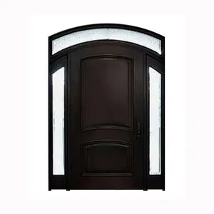 China Supplier Exterior Solid Wooden Main Entrance Luxury Walnut Entry Home Glass Double Front Doors