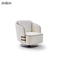 Fauteuil de salon individuel de luxe nordique en mélange coton-lin, chaise de détente moderne à dossier haut avec base métallique rotative