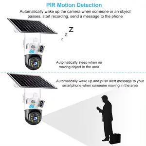 KERUI Doppelobjektiv-Netzwerkkamera 4 MP WLAN-Kamera Solarpanel für Außenaufsicht V380 Pro App 4G Solar PTZ IP Kamera CCTV