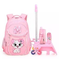 2023 nouveau dessin animé impression chariot sac à dos sacs avec roues personnalisé étanche enfants étudiant école chariot sacs d'école pour les filles
