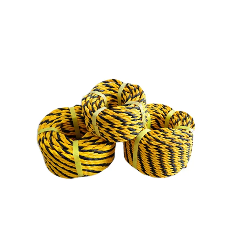 3 strand twisted polyethylene plastic twine tiger rope yellow and black color
