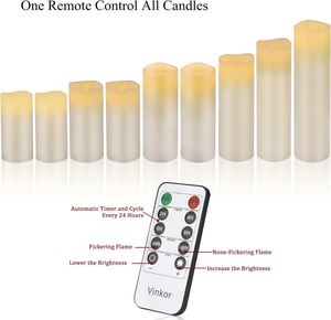Lot de 9 bougies LED sans flamme avec télécommande 10 touches, design pilier en cire véritable, alimentées par piles, pour la décoration intérieure, mariages et fêtes - Product Image 4