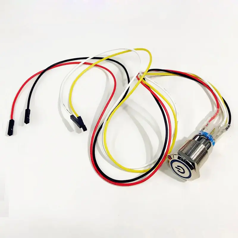 LED POWER ICON Momentary Push Button Switch with 50cm Computer Motherboard Wire 19mm 12v Blue Push on 3A CQC,CCC 250VAC