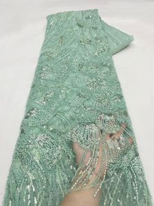 NI.AI Nouveau style de tissu en dentelle à paillettes et perles, tissu en dentelle brillante à sequins, tissu en dentelle à rayures et perles pour robe de mariée - Product Image 2