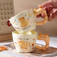 Tazas de Café de Cerámica Creativas de Lujo al por Mayor, con Diseño 3D de Gato, Logotipo Personalizado, Regalo Escolar, Caja de Color, Cuchara Incluida